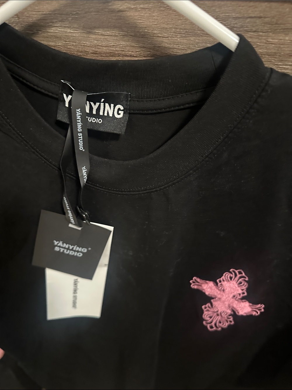 Black Short Sleeve Tee with Pink Embroidered Design size L - Picture 3 of 4